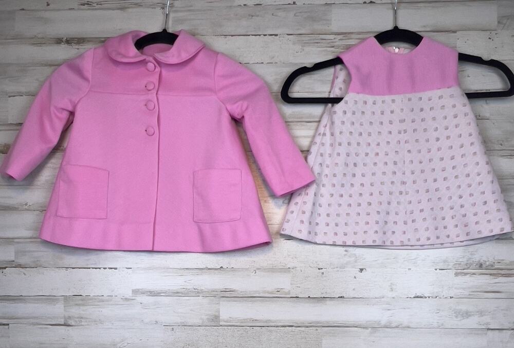 VTG Baby Girls Pink Dress & Coat Set 6–12 Mo Peter Pan Collar Classic 70s